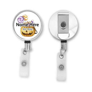 Personalised Metal ID Reel - Pumpkin with Sweets