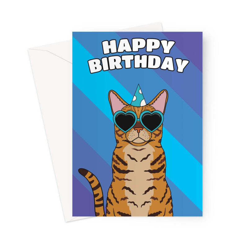 Bengal Cat Birthday Card - A5 Portrait - 1 Card