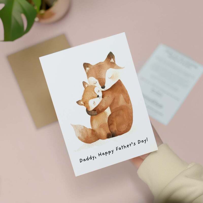 Father's Day Card For Daddy Cute Fox and Cub Illustration Father's Day Card For Dad Father's Day Gift From Child - Large (5x7) / Blank Message