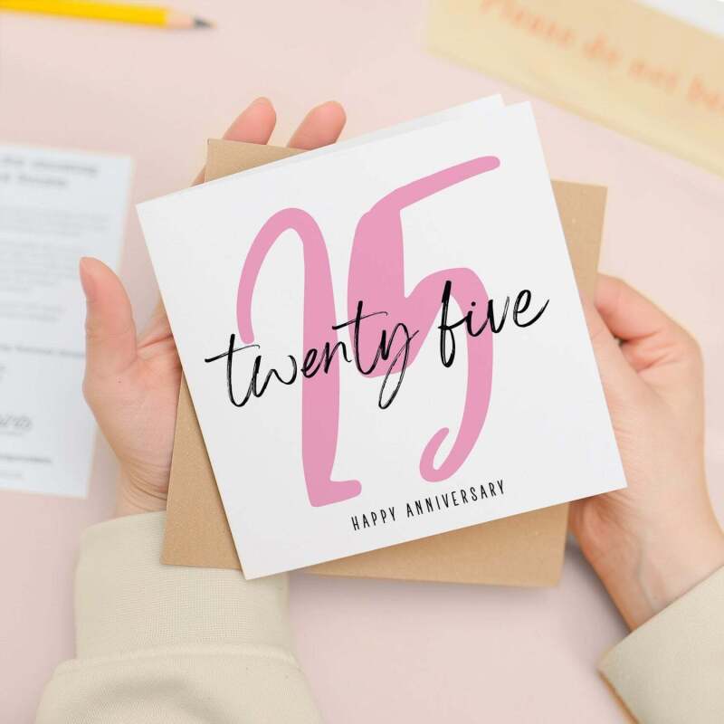 25 Year Anniversary Card For 25th Wedding Anniversary For Him or Her Wife Husband Card For Twenty Five Anniversary - Square (5.5x5.5) / Blank Inside
