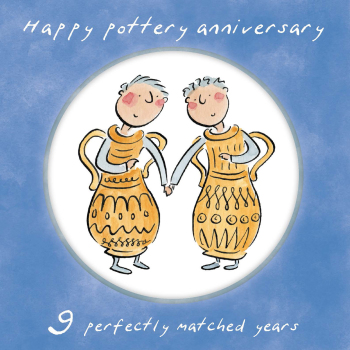 Holy Mackerel same sex LGBTQ+ 9th Pottery anniversary card (male) by Rosie Brooks - blank inside - 15cm square