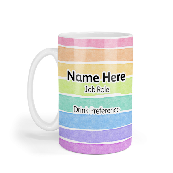 Personalised Ceramic Mug - Rainbow Watercolour Brush Strokes