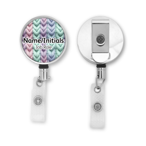 Personalised Metal ID Reel - Pastel Knitted Pattern