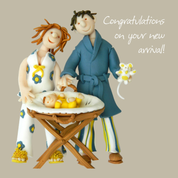 Holy Mackerel congratulations new baby card for a boy or girl - designed by artist Erica Sturla - 15cm square and blank inside for your message