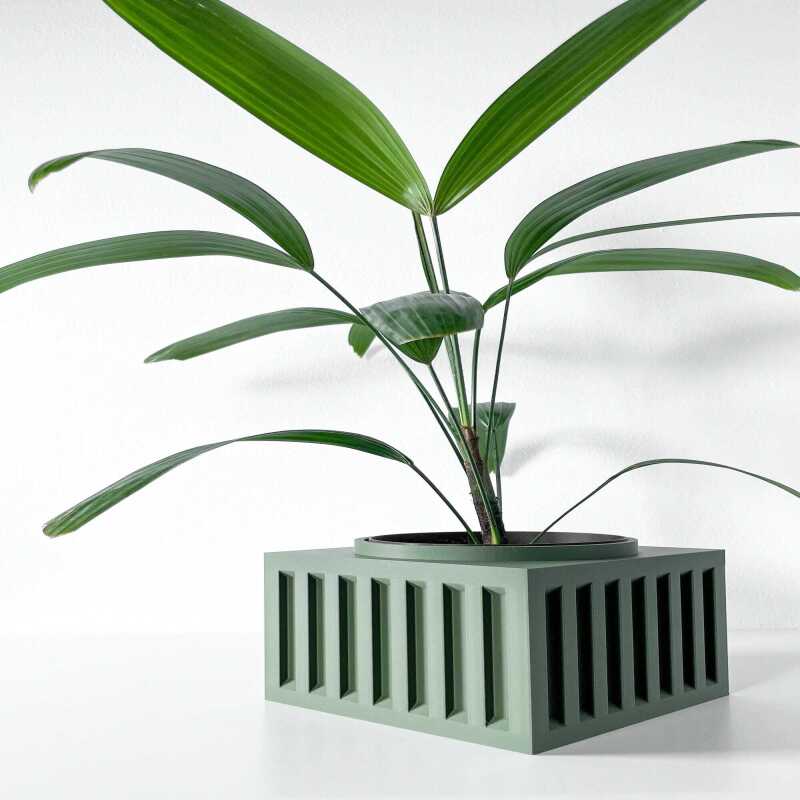 The Larix Planter Pot with Drainage Tray & Stand Included - Matte Dark Green - 3"