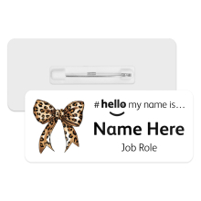 #hello my name is... Name Badge - Leopard Print Coquette Bow
