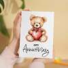 Anniversary Card for Wife Anniversary Card for Her Annversary Card For Husband Boyfriend or Girlfriend Cute Teddy Bear Card With Love Heart - Large (5x7) / Blank Message