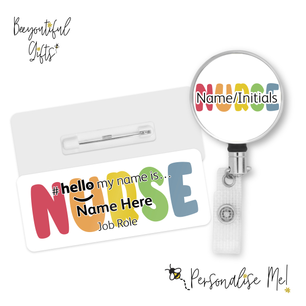 #hello my name is... Name Badge & Metal ID Reel - Rainbow Nurse