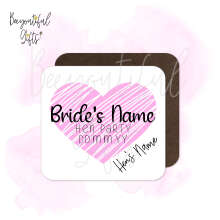 Personalised Hen Party Coaster - Scribble Heart