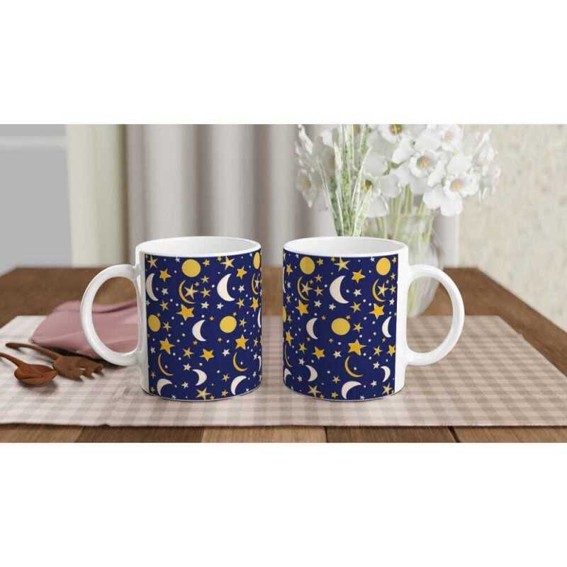 Scattered Sun Moon and Stars Mug - Ceramic White