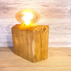 Large wooden Rustic Industrial Lamp Inset – Reclaimed Wood – Quirky Square Rectangle – Desk Lamp Table Lamp –