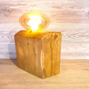 Large wooden Rustic Industrial Lamp Inset – Reclaimed Wood – Quirky Square Rectangle – Desk Lamp Table Lamp –