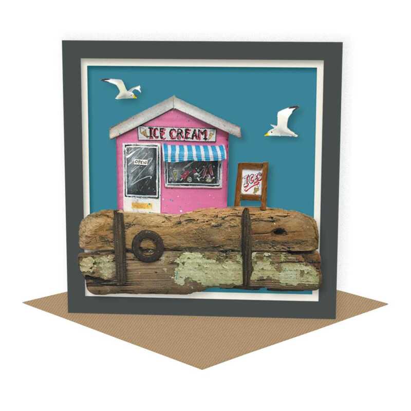 Ice cream hut - quayside Ice cream themed blank card - designed by Seth Draper - 15cm square and blank inside, made in the UK