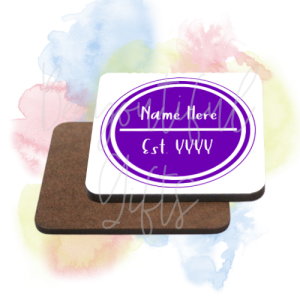 Personalised Est. Brightly Coloured High Gloss Square Coaster - Purple