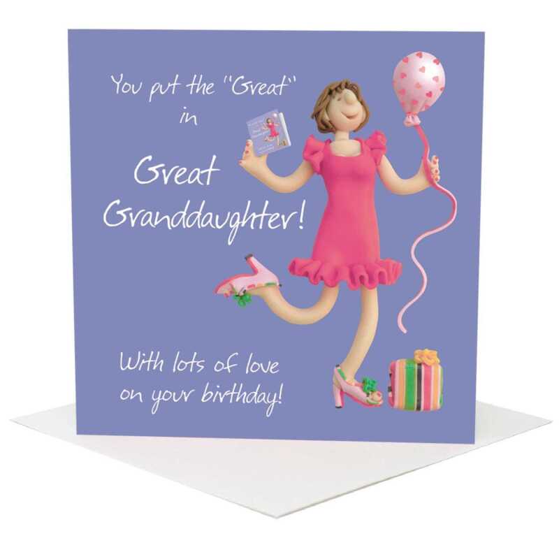 Grown up great granddaughter birthday card for her - designed by Erica Sturla - 15cm square and blank inside, made in the UK