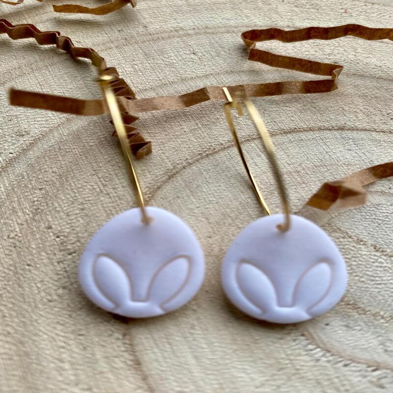 Handmade Polymer Clay Easter Egg Earrings: White Bunny Design - ball studs - silver