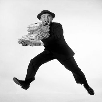 Man Rushing Home with Presents - a 17.5 x 12.5cm Christmas Card from Holy Mackerel's Alternative Image Range of Festive Designs.