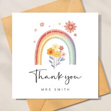 Personalised Thank You Card - Rainbow & Flowers - Standard Smooth Card