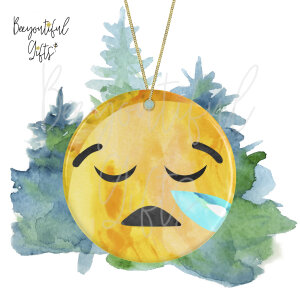 Watercolour Emoji Ceramic Christmas Tree Decoration - Sleepy