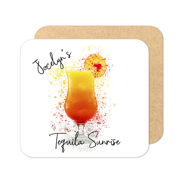 Personalised Tequila Sunrise Coaster with Splash Effect