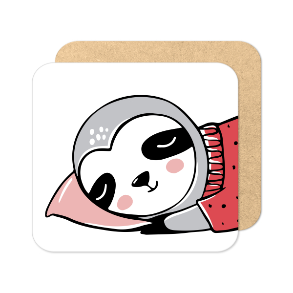 Christmas Coaster - Cartoon Sleeping Winter Sloth - Standard Wooden Coaster