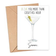 Personalised Alcohol Pun Card - Olive You More Than Cocktail Hour - Small (A6)