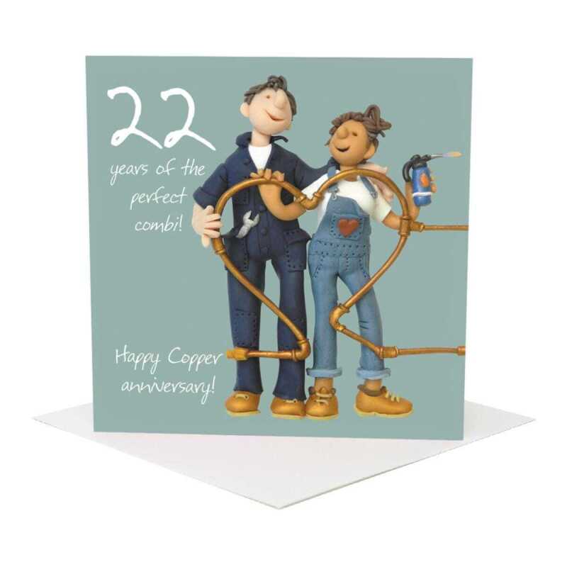 22nd anniversary card (copper anniversary) - designed by Erica Sturla - 15cm square and blank inside, made in the UK