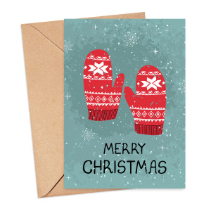 Christmas Card - Watercolour Merry Christmas Mittens - Medium (Approx. A5 | 148mm x 210mm | 5.8in x 8.3in) - Luxury Linen Textured Card