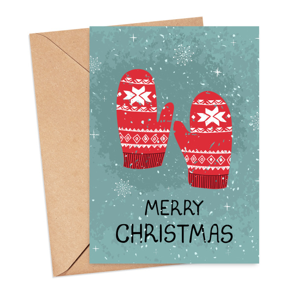 Christmas Card - Watercolour Merry Christmas Mittens - Small (Approx. A6 | 105mm x 148mm | 4.1in x 5.8in) - Standard Smooth Card