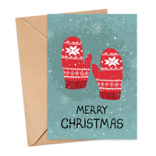 Christmas Card - Watercolour Merry Christmas Mittens - Small (A6)