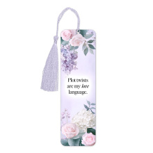 Aluminium Bookmark with Tassel - Plot Twists Are My Love Language - Tall (Approx. 150mm x 45mm) - Double-Sided Print