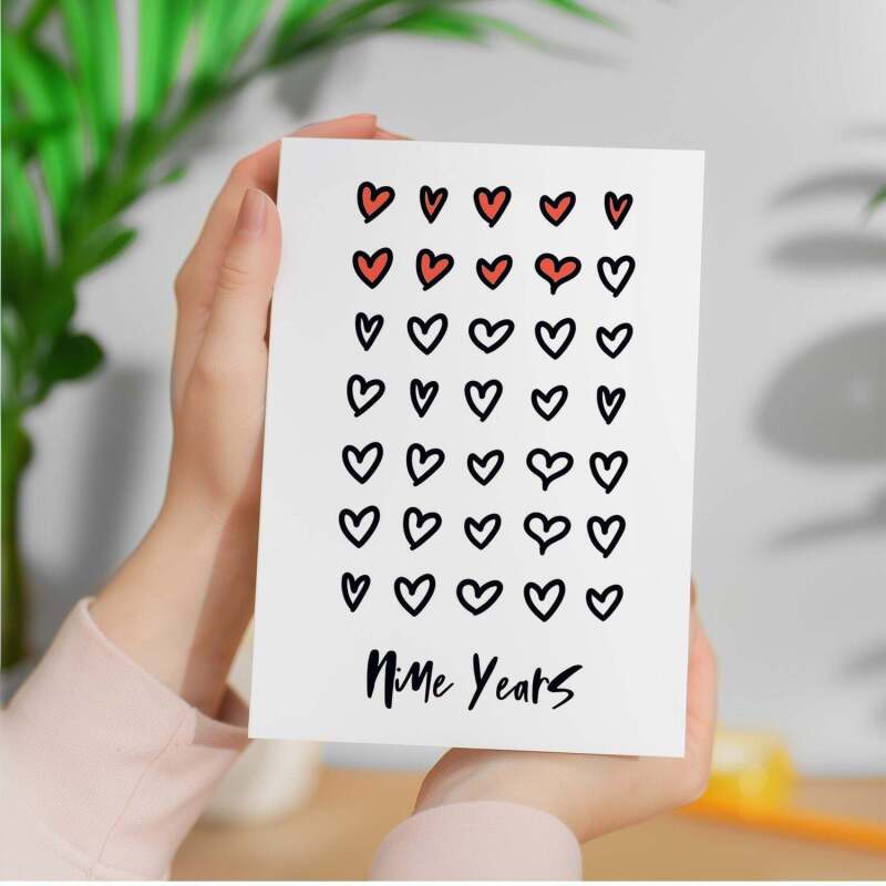 9th Wedding Anniversary Card For Wife Anniversary Card for Husband or Boyfriend Anniversary Card For Girlfriend Ninth Anniversary Nine Year - Large (5x7) / Blank Message