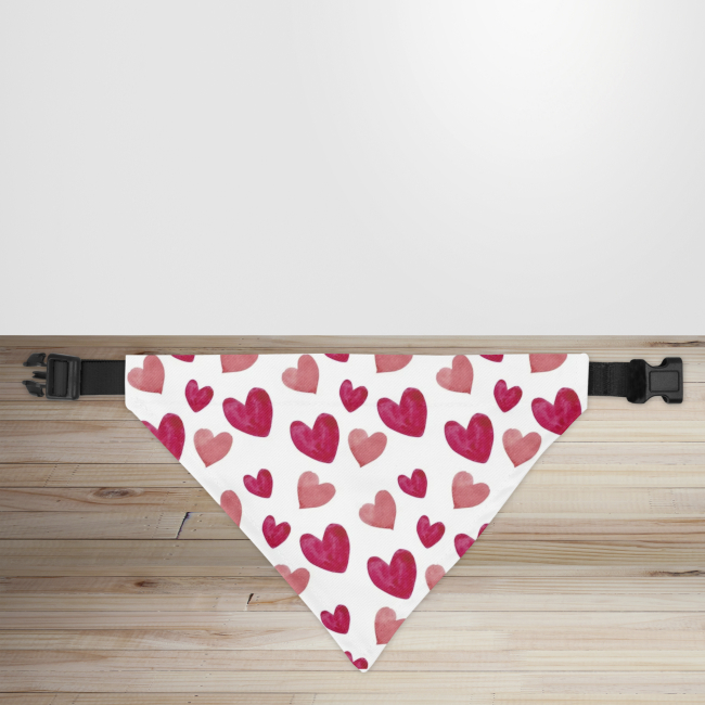 Red Heart Print Dog/Puppy Bandana - Small - 12x17cm (Strap: 25cm - 40cm)