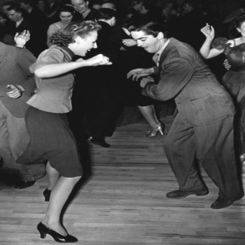 Holy Mackerel Jive retro black and white photographic card featuring a vintage image of a teenage couple dancing - 12.6 x 17.7cm and blank inside