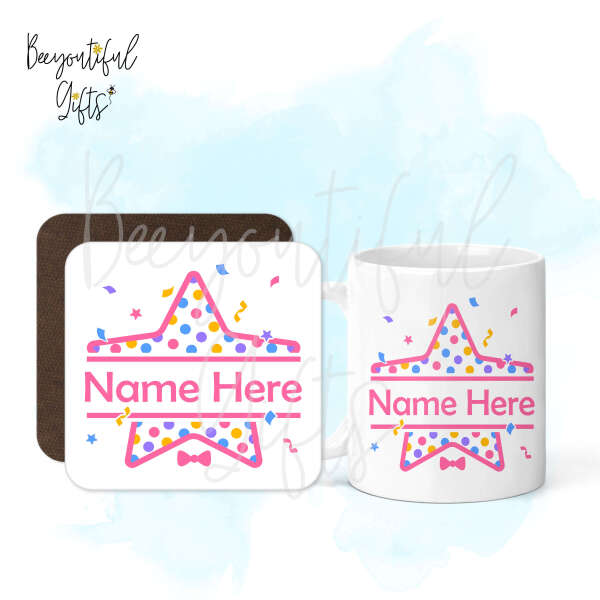 Personalised Mug & Coaster Set - Star Party Monogram