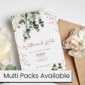 Botanical Wedding Invitation, Wedding Invitation, Green Leaf Eucalyptus Wedding Stationery. Personalised Wedding Save the Date Invite Cards