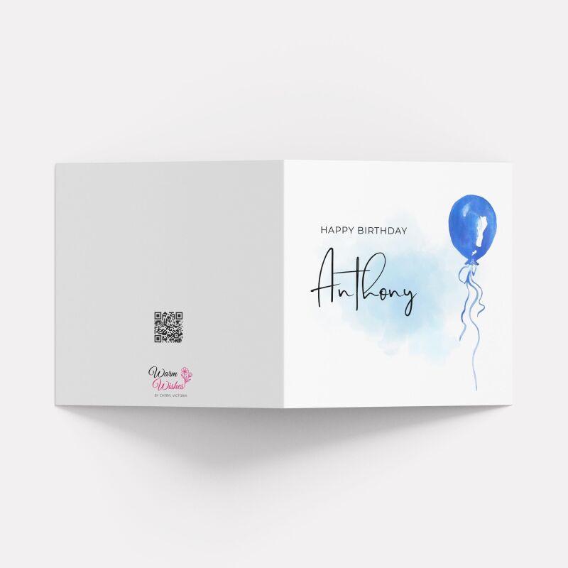 Birthday blue balloon card personalised design custom name script soft handmade greeting - Smooth No Message - Kraft Brown