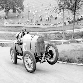 Holy Mackerel On two wheels retro black and white photographic card featuring a vintage image of motor racing - 12.6 x 17.7cm and blank inside