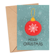 Christmas Card - Watercolour Merry Christmas Bauble - Small (Approx. A6 | 105mm x 148mm | 4.1in x 5.8in) - Standard Smooth Card
