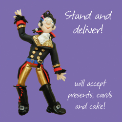 Holy Mackerel stand and deliver music themed birthday card - designed by artist Erica Sturla - 15cm square and blank inside for your message - made in the UK