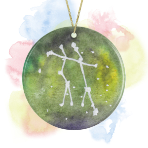 Watercolour Hand Painted Zodiac Sign Round Ceramic Decoration - Gemini