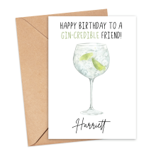 Personalised Alcohol Pun Card - Happy Birthday to a Gin-credible Friend - Small (A6)