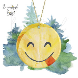 Watercolour Emoji Ceramic Christmas Tree Decoration - Yum