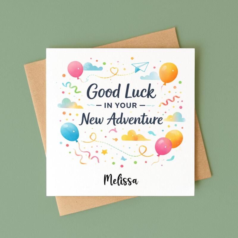 Personalised Good Luck Card &ndash; Good Luck In Your New Adventure &ndash; Leaving Card, New Job Card, Farewell Colleague Gift UK - Smooth No Message - Kraft Brown