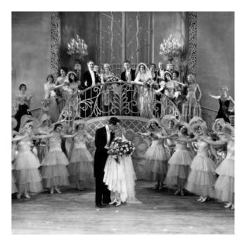 Holy Mackerel presenting bride and groom retro black and white photographic card featuring a vintage image of an impressive wedding scene - 15cm square and blank inside