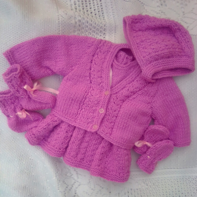 Hand Knitted 5 Piece Dress Set for a Baby Girl - Premature 2     - Chest 12 ins -  £22.50