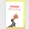 Dachshund dog balancing cake birthday card for dog lover, dog owner, dog mum, dog mom, dog dad, pet dog (Size A6/A5/A4/Square 6x6") - A6: Single card