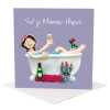 Pampering Welsh Mothers Day card - Sul y Mamau Hapus - designed by Erica Sturla - 15cm square and blank inside, made in the UK
