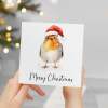 Fun Christmas Card of a Robin Wearing A Santa Hat Whimsical Watercolour Christmas Card For Bird Lover For Him or Her - Square (5.5x5.5) / Blank Inside