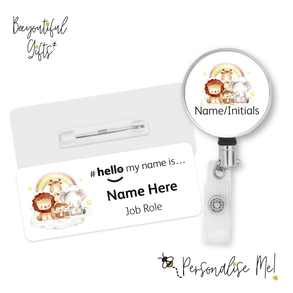 #hello my name is... Name Badge & Metal ID Reel - Watercolour Cute Animals